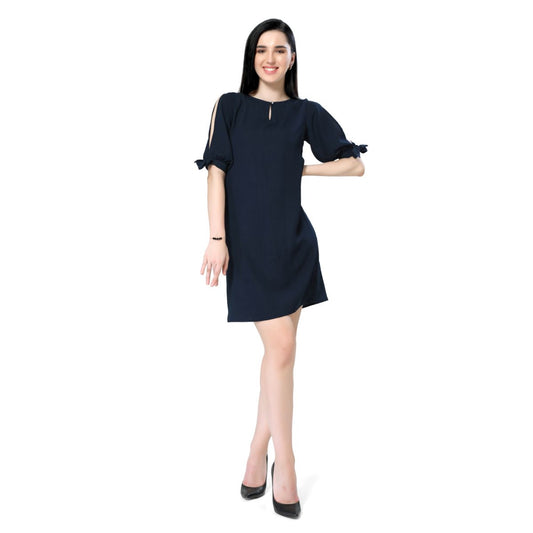 Mantra navy blue solid straight fit dress