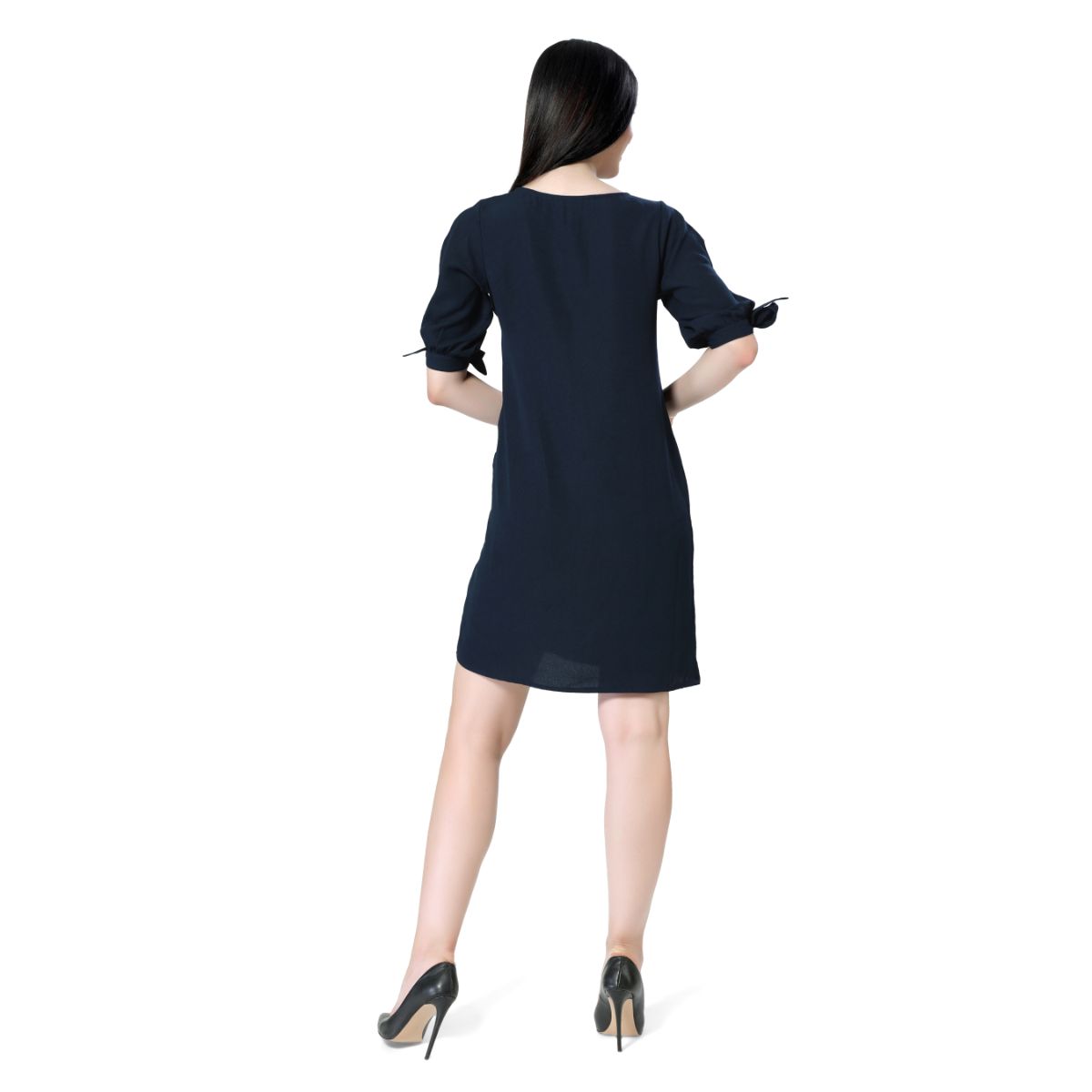 Mantra navy blue solid straight fit dress