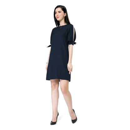 Mantra navy blue solid straight fit dress