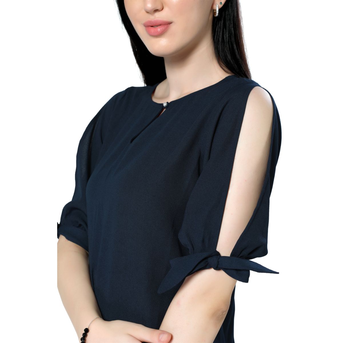 Mantra navy blue solid straight fit dress