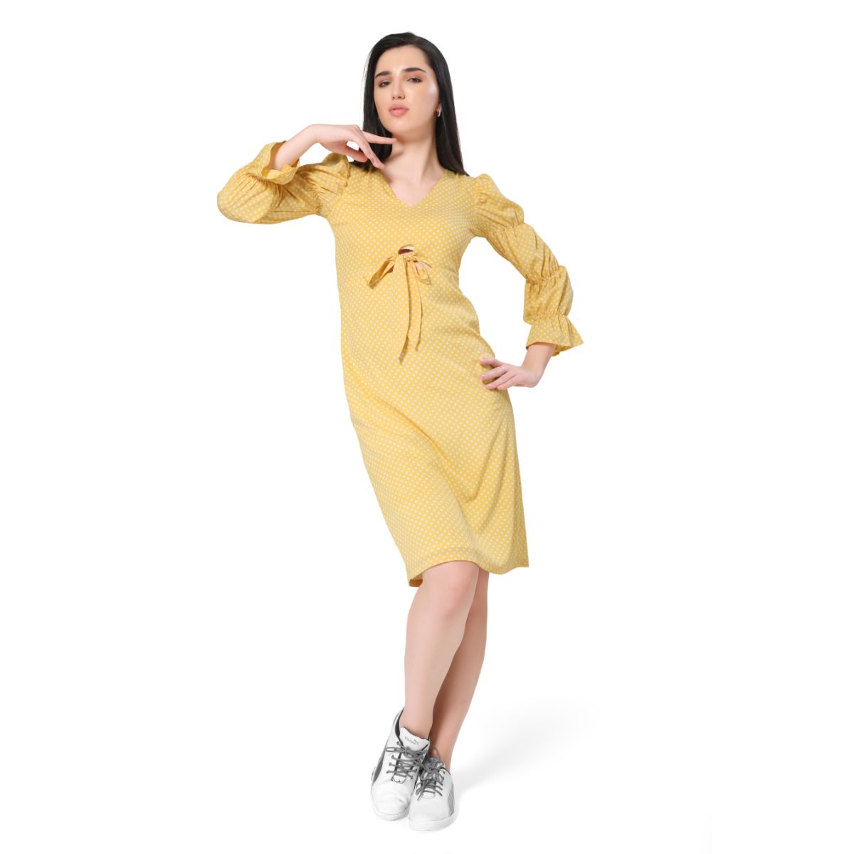 Mantra yellow printed peek a boo dress