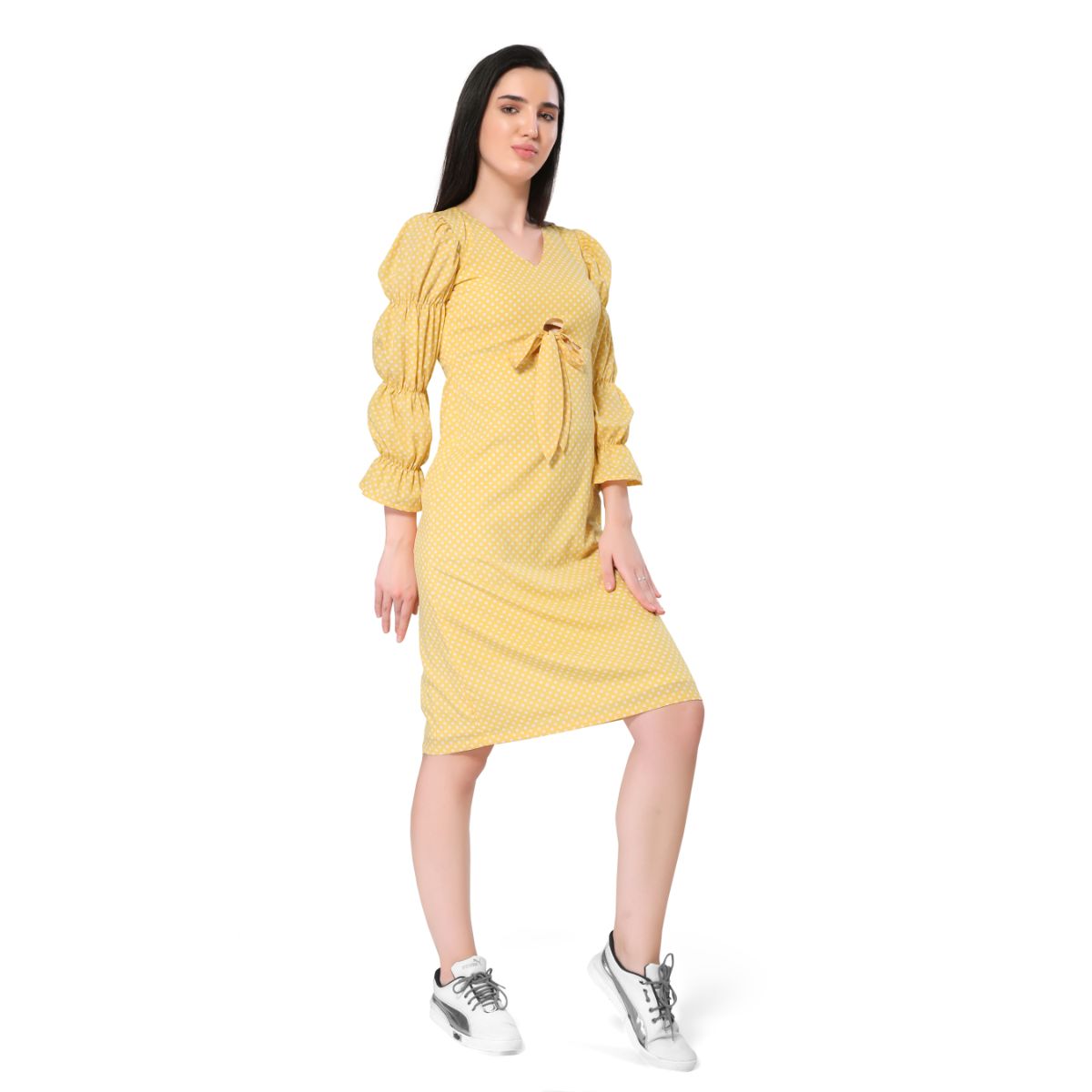 Mantra yellow printed peek a boo dress