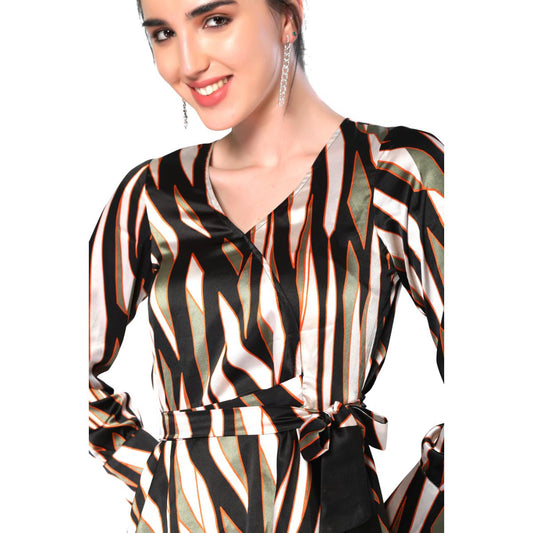 Mantra black printed  wrap belted top