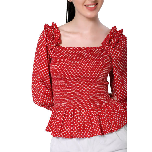 Mantra red printed smocking top