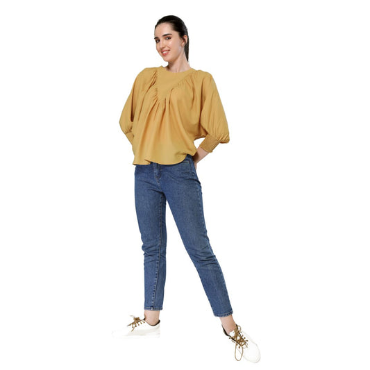 Mantra mustard solid flouncy top