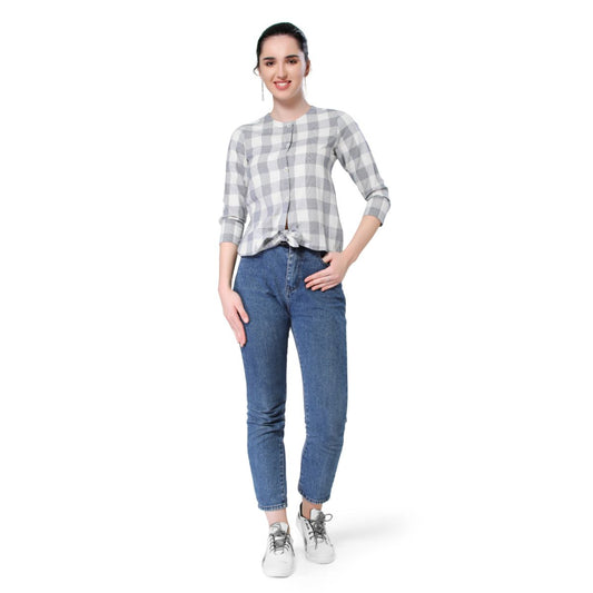 Mantra blue off-white checks tie-up top