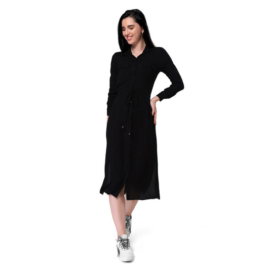 Mantra black soild shirt dress