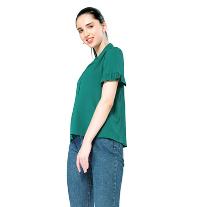 Mantra green solid crinkle shirt