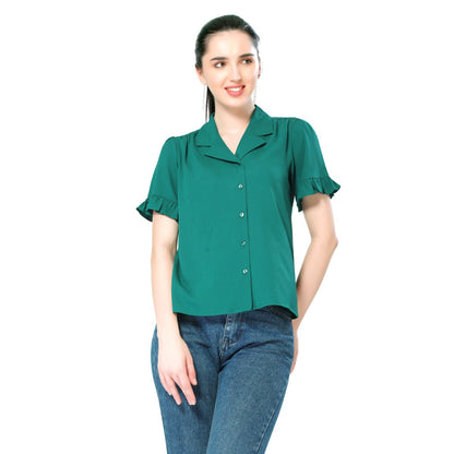 Mantra green solid crinkle shirt