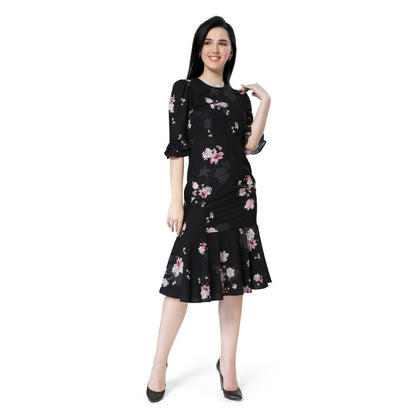 Mantra black floral printed trumpet dress