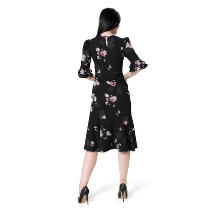 Mantra black floral printed trumpet dress