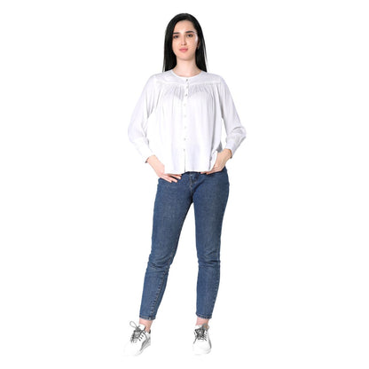 Mantra white solid gathered top