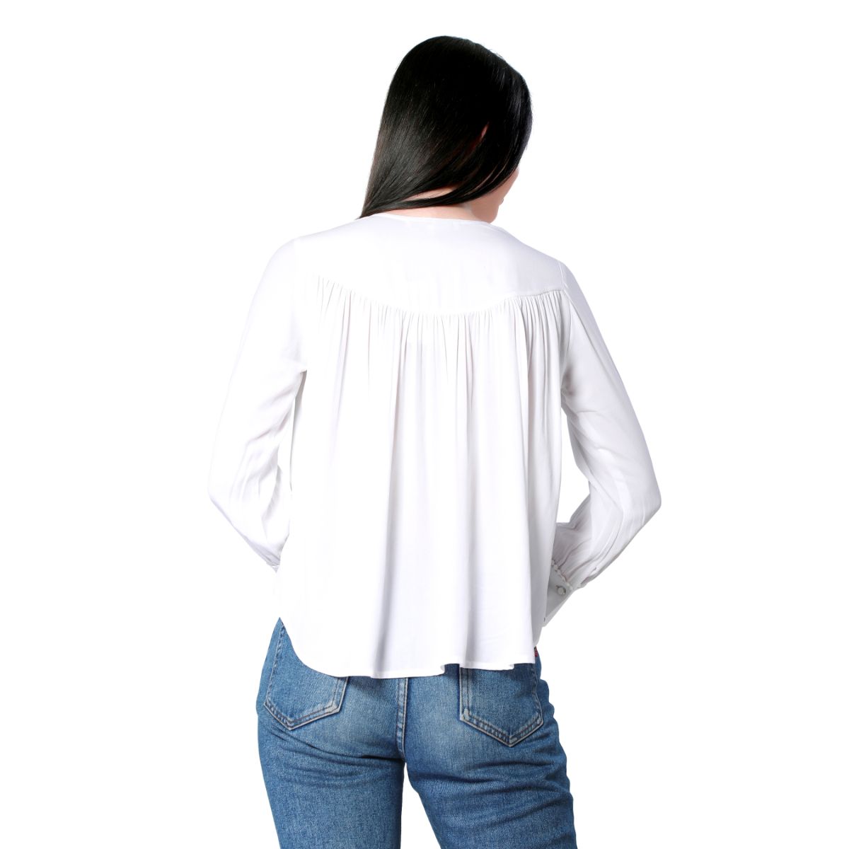 Mantra white solid gathered top