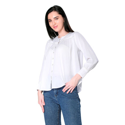 Mantra white solid gathered top