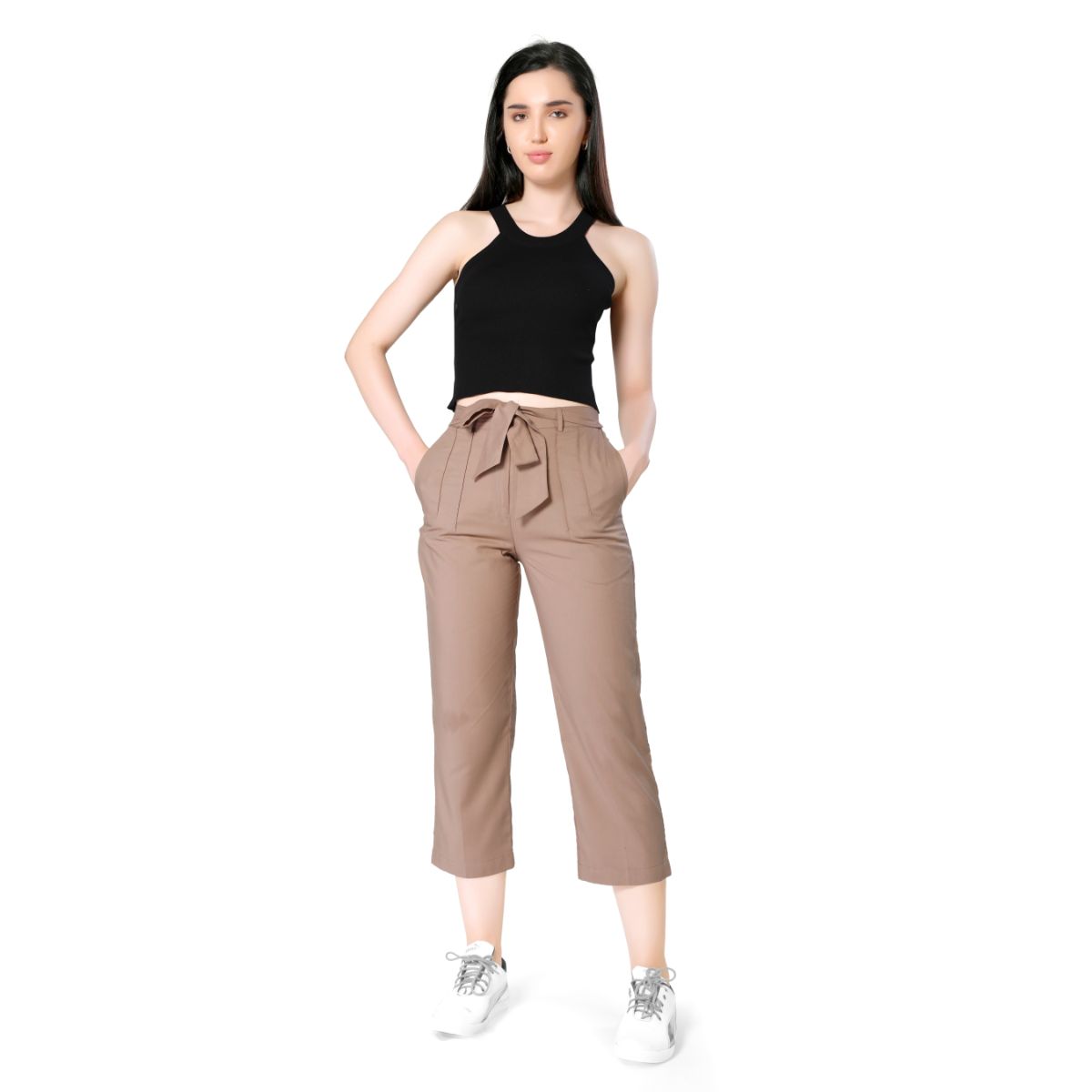 Buy High waist pants with tie-up belt for Women Online in India