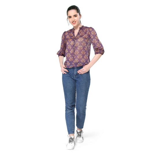 Mantra purple lurex printed shirt