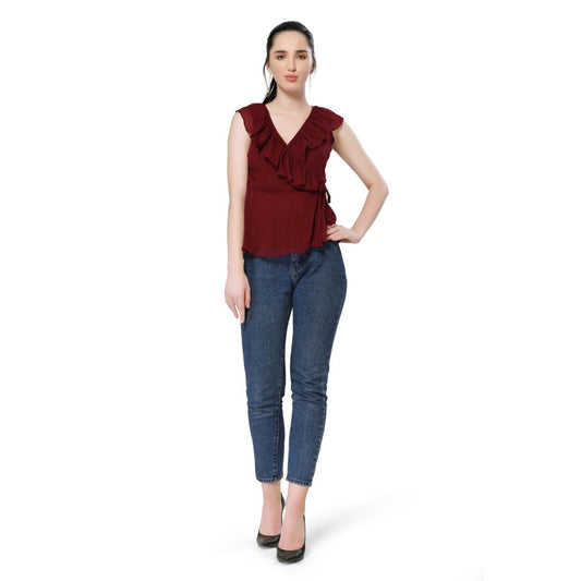 Mantra burgandy overlap tie-up top