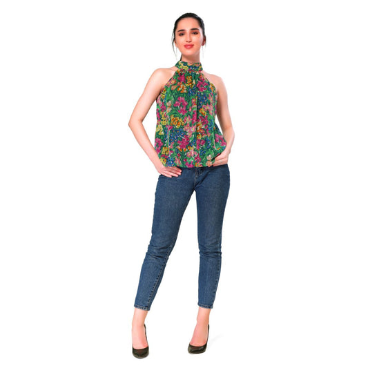 Mantra green floral printed halter top