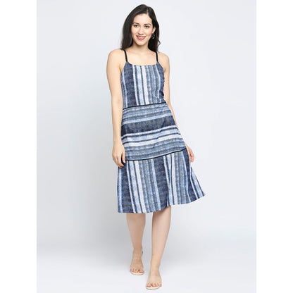 Mantra blue printed three tier dress