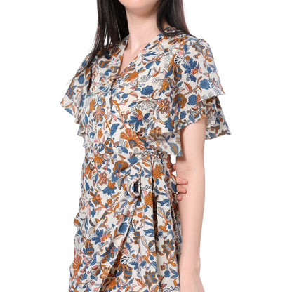 Mantra cream floral printed overlap dress