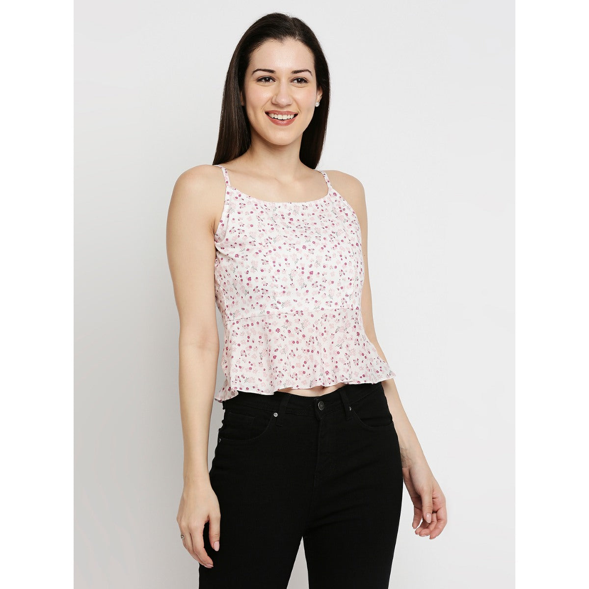 Mantra pink ruffle hem cami top