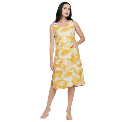 Mantra yellow printed A line dress