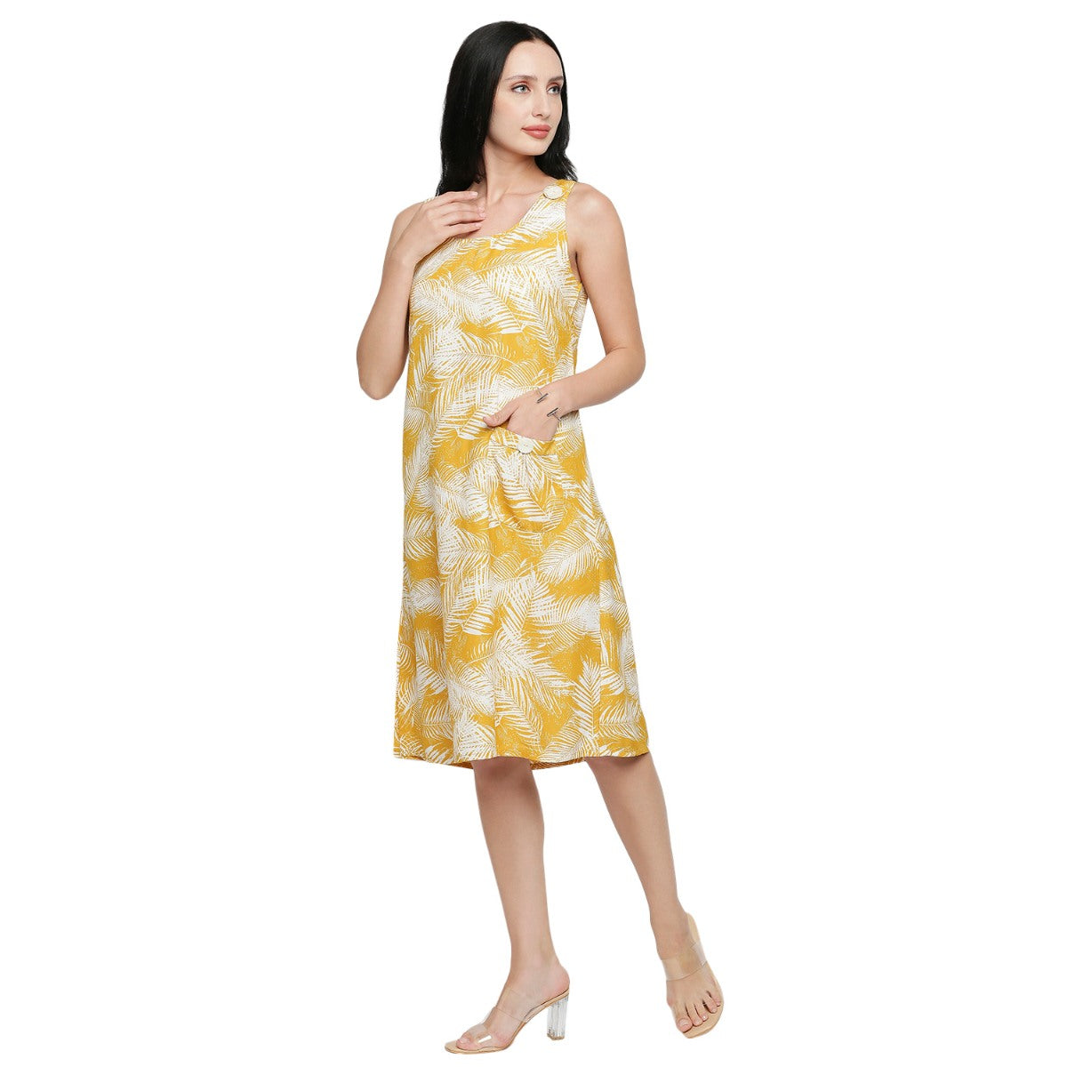 Mantra yellow printed A line dress