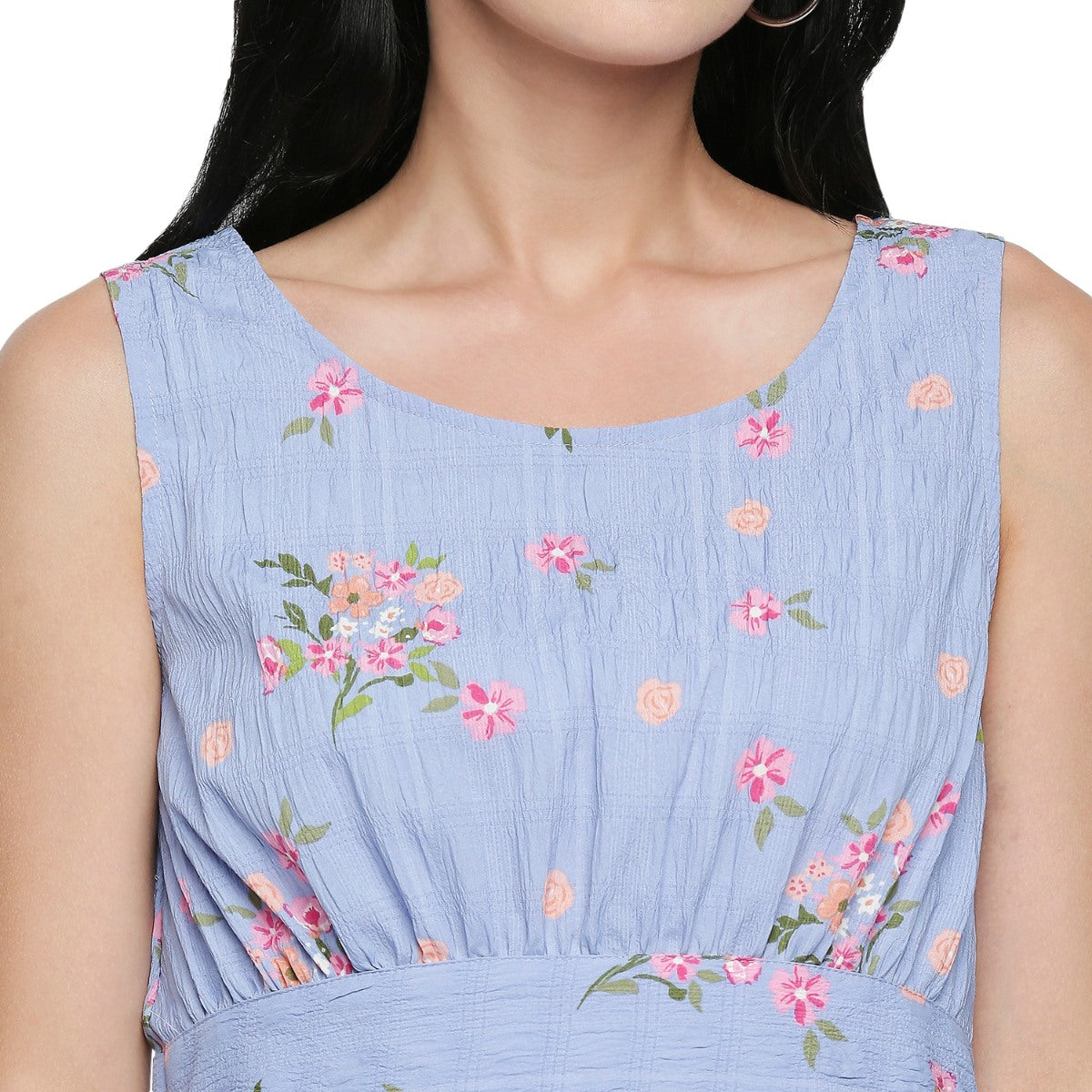 Mantra blue flower printed sleeveless dress