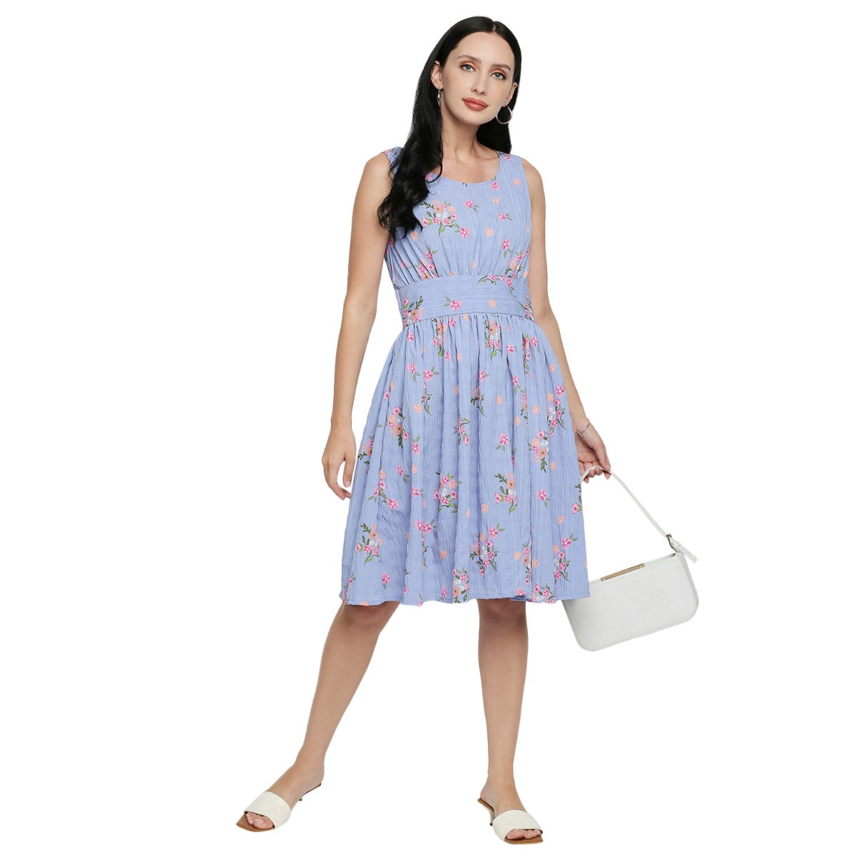 Mantra blue flower printed sleeveless dress