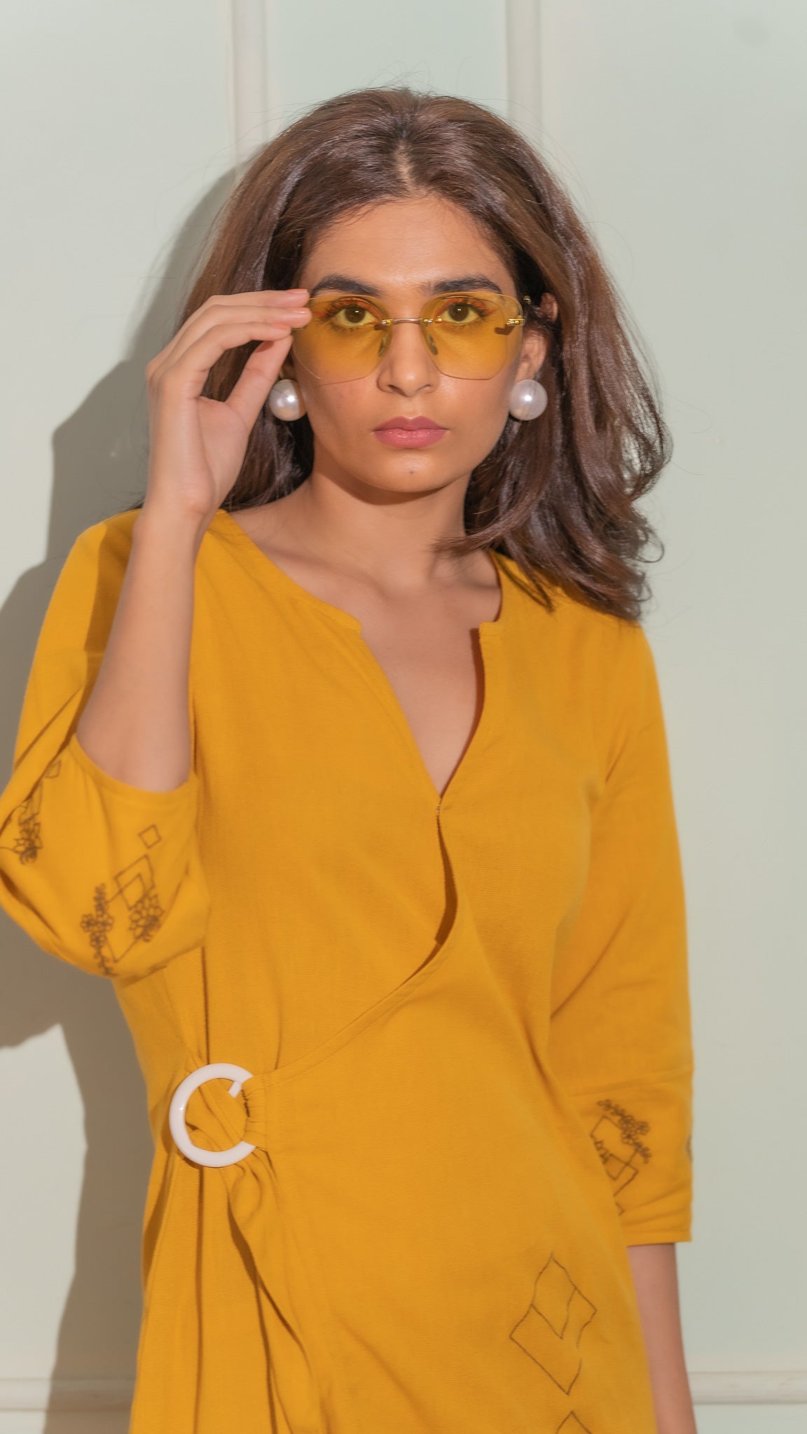 Mantra Yellow embroidred wrapon dress