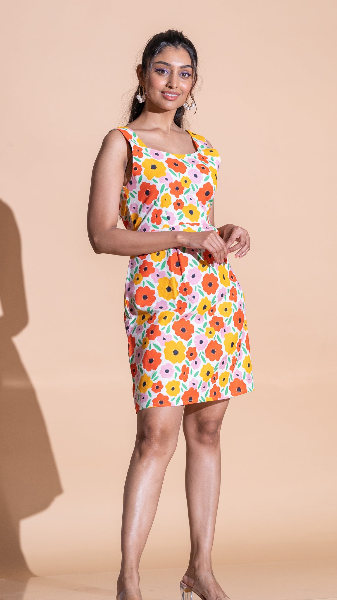 Mantra Orange Floral Printed Sheath Dress