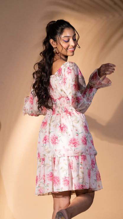 Mantra Pink Floral Printed Tier dress