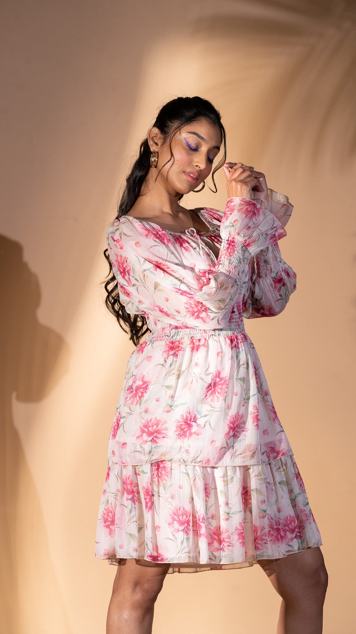 Mantra Pink Floral Printed Tier dress