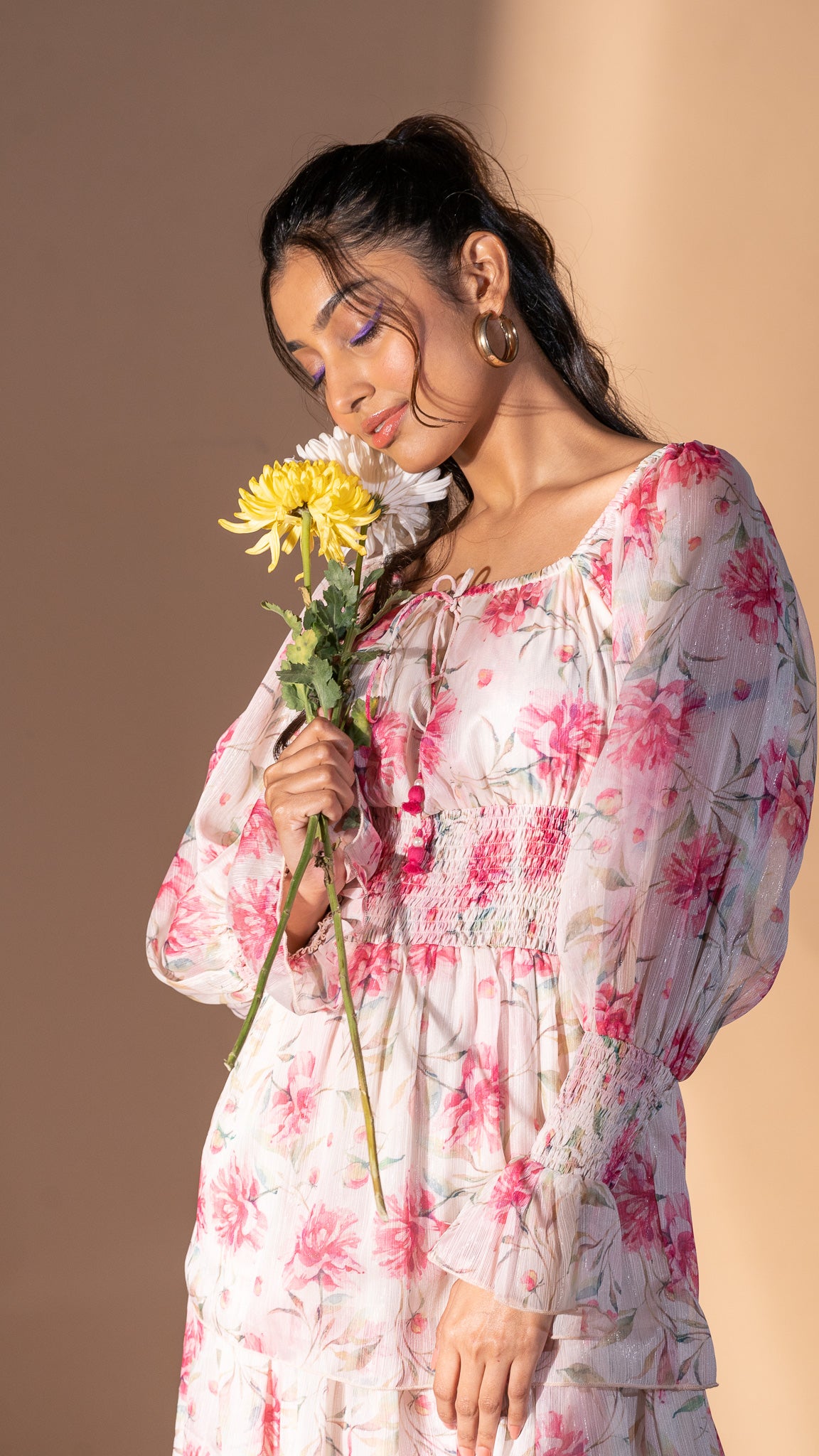 Mantra Pink Floral Printed Tier dress